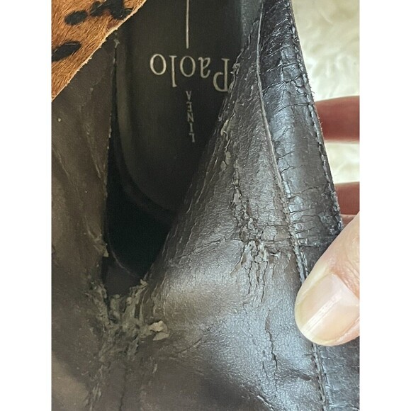 Linea Paolo  Size 6.5 Bootie Stiletto Heel Leopard Print Calf Hair FLAWS - Picture 8 of 14